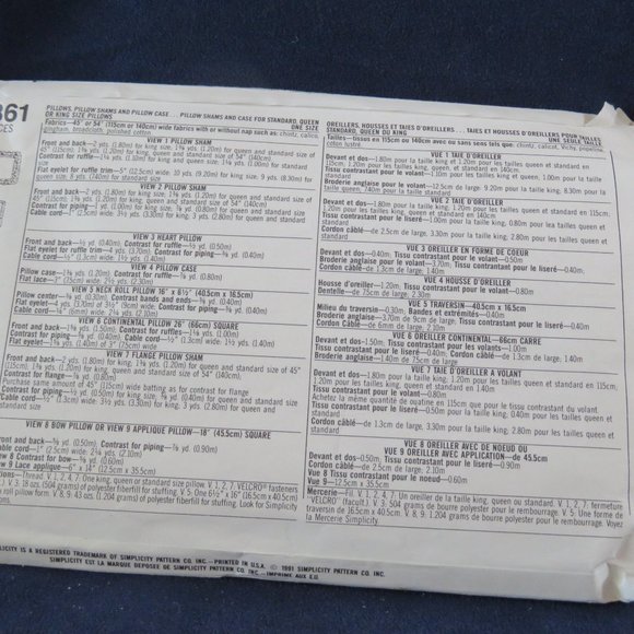 SIMPLICITY 7361 PILLOW Sham Cases & HEART Pillow UNCUT (#922) - Picture 4 of 4